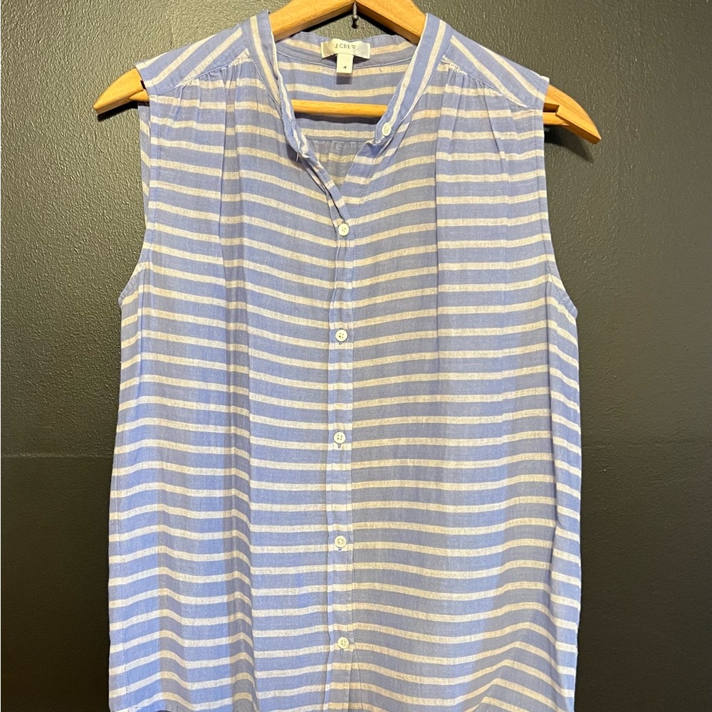 J. Crew Blue and White Striped Button Up Blouse